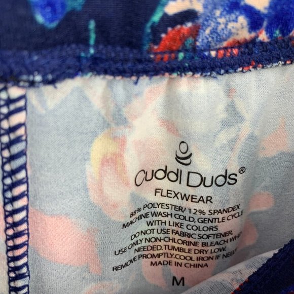 Cuddl Duds Flexwear Pants Blue Floral Print Wide Leg Pull On - Picture 4 of 9